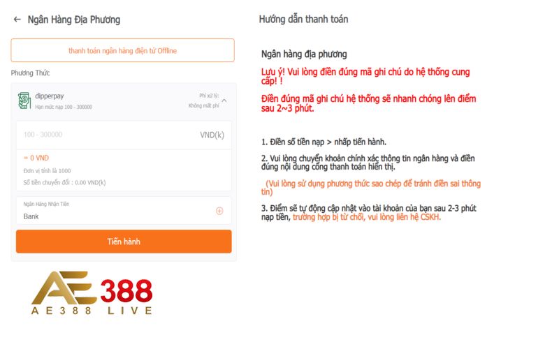 Những lưu ý trong cách nạp tiền AE388