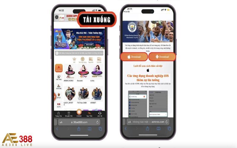 Tải app AE388 qua hệ điều hành Android và IOS dễ dàng