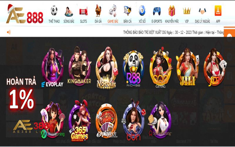 Hạng mục game bài AE388 vô cùng hấp dẫn